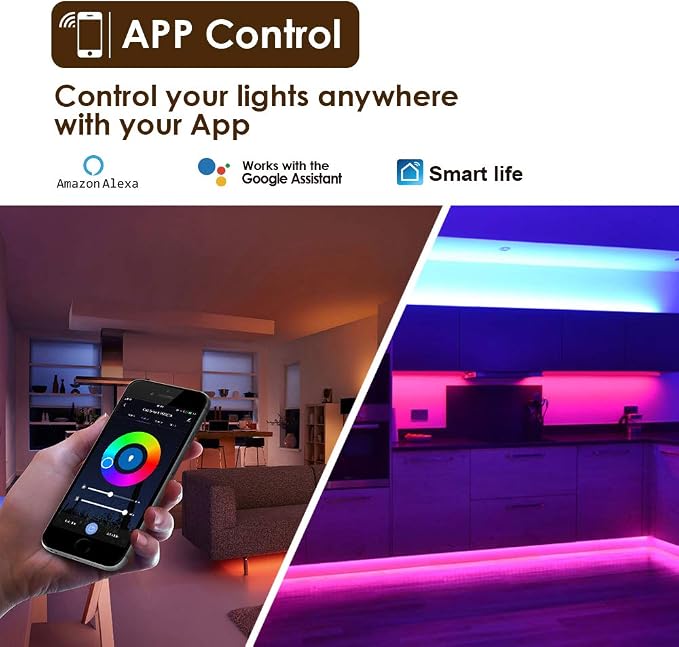 LED Smart Under Cabinet Ligts RGB Multi Color Compatible with Alexa, Google Home Voice Controlled Under Counter Strip Light App Control (3 Lights Bar Kit)