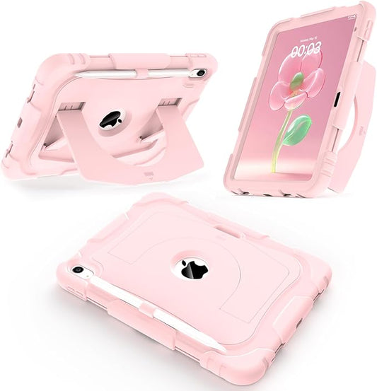 CCMAO Case for iPad 11 inch (A16) 2025/ iPad 10th Generation 2022 (10.9 inch) with Durable Kickstand, Pencil Holder, Hybrid Heavy Duty Shockproof Protective Case for iPad 11/10 Gen, Light Pink