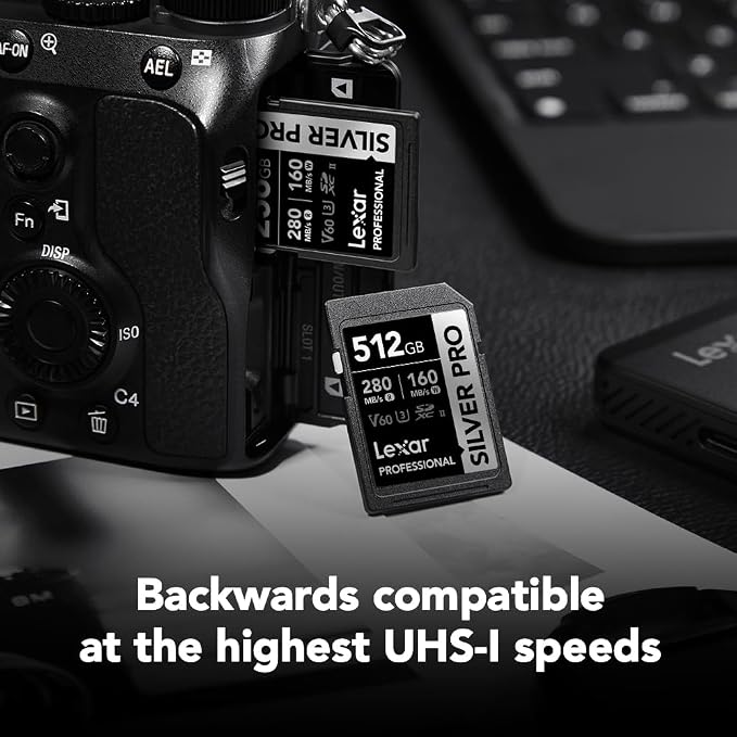 Lexar 512GB Professional SILVER PRO SD Card, UHS-II, C10, U3, V60, Full HD, 4K, Up To 280MB/s Read SDXC Memory Card, for Professional Photographer, Videographer, Enthusiast (LSDSIPR512G-BNNNU)