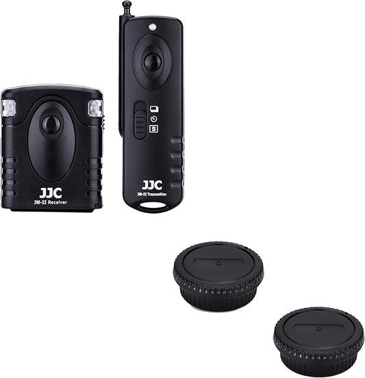 JJC Radio Wireless Remote Control & 2-Pack EF EF-S Mount Body Cap Rear Lens Cap Cover for Canon EOS Rebel T7 T6 T5 T3 T8i T7i T6s T6i T5i T4i T3i T2i T1i XSi XS XTi SL3 SL2 SL1 Cameras