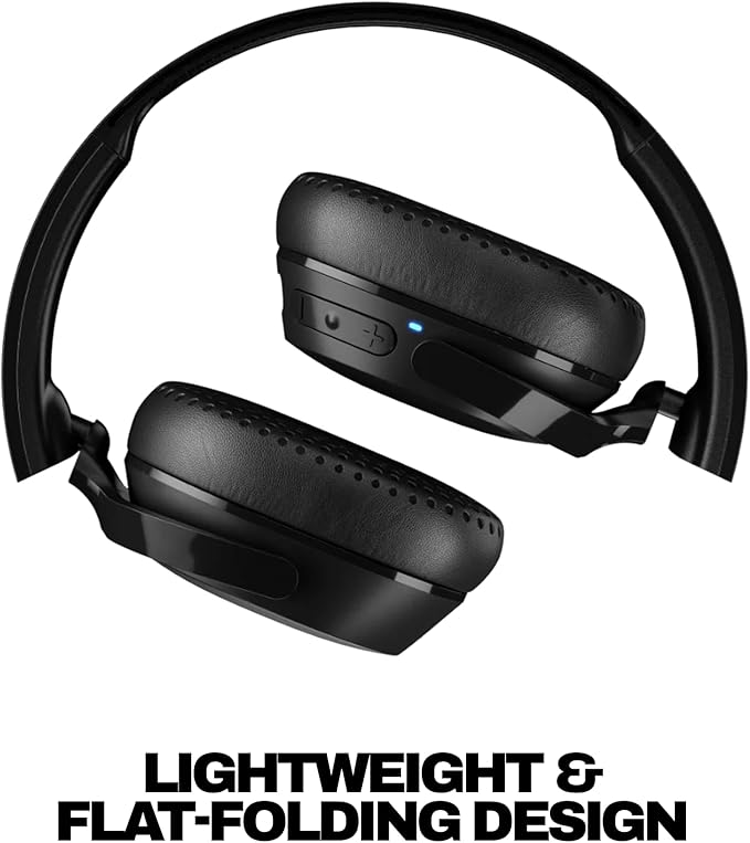 Skullcandy Riff Wireless 2 On-Ear Bluetooth Headphones, Up to 34 Hrs Battery, Foldable Lightweight Design, Convenient for Travel with Included 3.5mm AUX Cable, Microphone for iPhone Android - Black