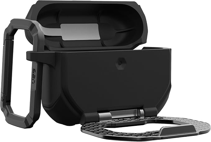 URBAN ARMOR GEAR UAG Designed for AirPods Pro 3rd Gen Case - Built-in Phone Stand Detachable Carabiner Clip Rugged Military Grade Drop Proof Protective Cover, Monarch Black/Silver