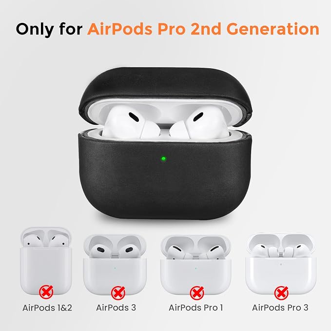 for AirPods Pro 2 Case Crazy Horse Leather, Handcrafted Vintage Genuine Leather Shockproof Protective Cover Accessories with Lanyard Compatible with AirPods Pro 2nd/1st Generation
