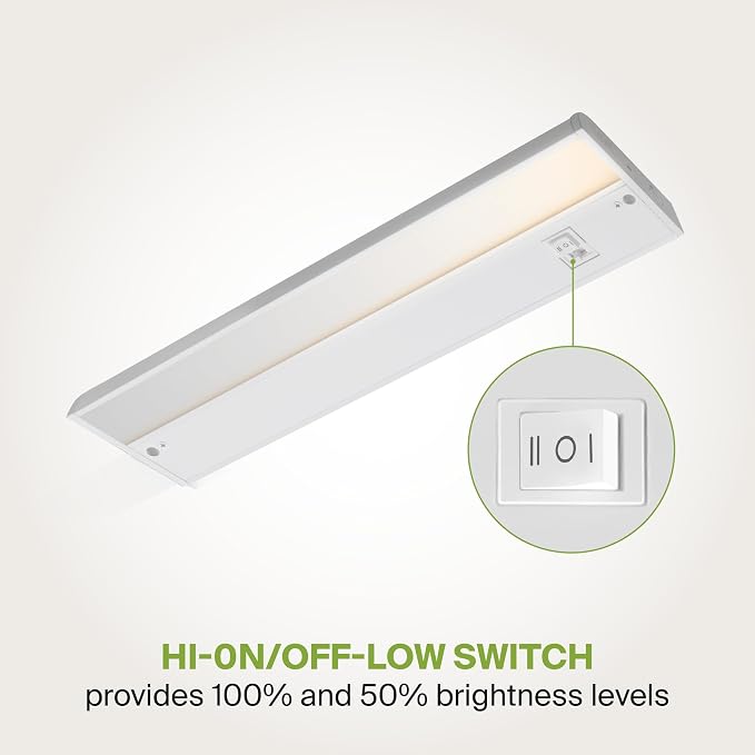ASD LED Under Cabinet Lighting Plug in or Hardwired 18 Inch, Dimmable Under Cabinet Lights with High/Low/Off Switch, 3CCT 2700K-4000K, Linkable Under Counter Lights for Kitchen, ETL, White, 20 Pack