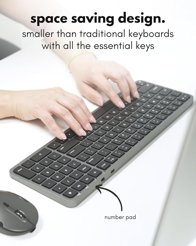 Macally Bluetooth Mac Keyboard and Mouse (Compact, Multi Device, Rechargeable) - Wireless Apple Keyboard and Mouse Combo - for Mac mini/Studio, MacBook Pro/Air, iMac, iPad, iPhone - Space Black