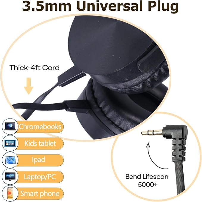 10 Pack Bulk Headphones for Classroom, Kids Wired Headphone for Students School K-12, Affordable Classroom Headphones, On-Ear with 3.5mm Plug(Black)