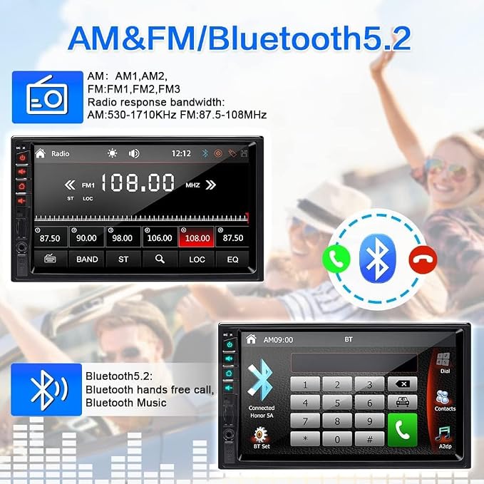 7 inch Double Din Car Stereo for Wireless Carplay & Android Auto with Voice Control,Bluetooth5.2 MirrorLink, Car Radio with Backup Camera,Touch Screen SWC/USB/SD AM/FM/AUX