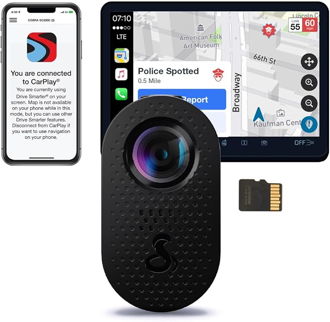 Cobra Discreet Dash Cam (SC120) - QHD 1440P Video Resolution, Built-in WiFi, Night Vision, Continuous Recording, Compact Design, 16 GB SD Card Included