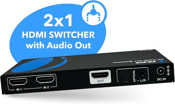 OREI 8K HDMI 2.1 Switch 4K@120hz Switcher 2 in 1 Out, with Audio Extraction 48Gbps Bandwidth, Ideal for Gaming and Streaming (BK-21A)