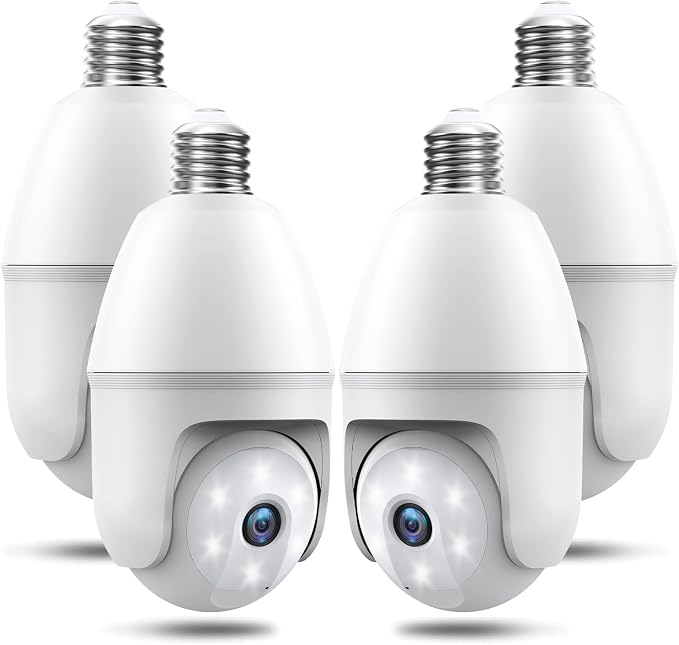 Light Bulb Security Cameras Wireless Outdoor, 5G&2.4GHz 4MP Security Camera 360° PTZ Cameras for Home Security with Color Night Vision, 2 Way Talk, AI Human Detection, Screw in Light Socket, 4Packs