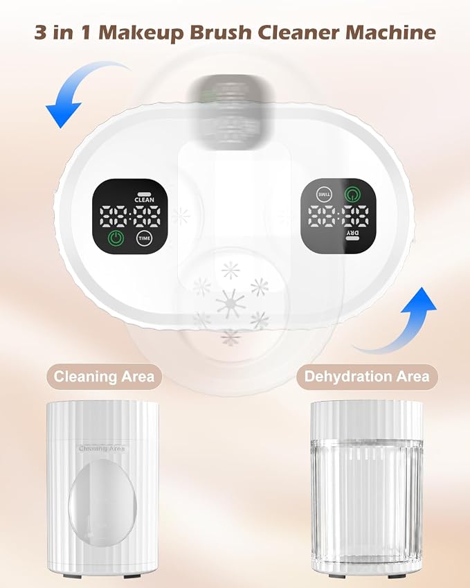 Electric Makeup Brush Cleaner with Cosmetic Brush Dryer, Free Your Hands One-Button Start, [No Damage to Makeup Brushes] Low Noise Portable Automatic Brush Washing Machine for Most Brushes Size