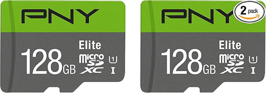 PNY 128GB Elite Class 10 U1 microSDXC Flash Memory Card - 100MB/s, Class 10, U1, Full HD, UHS-I, Micro SD (Pack of 2)