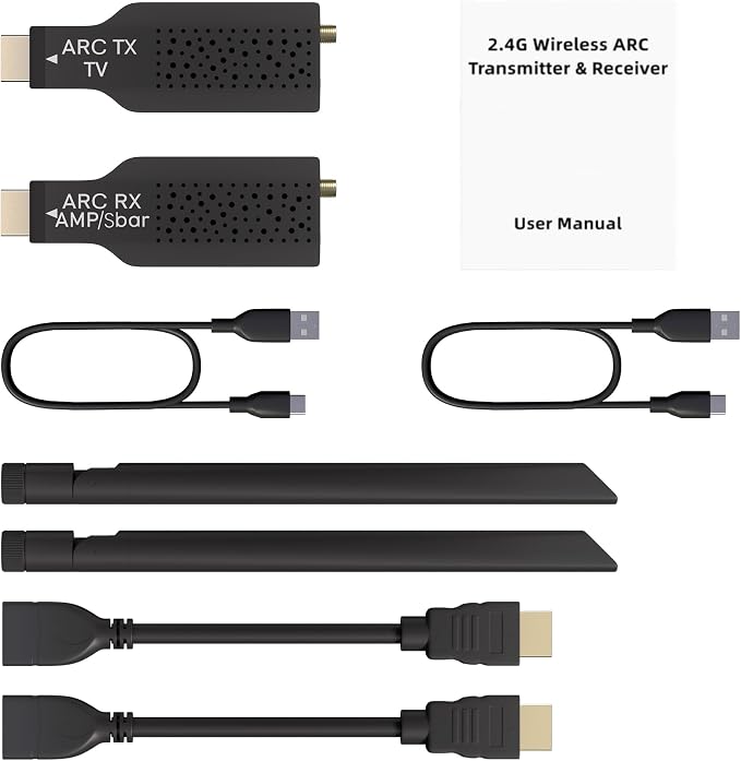 2.4GHz Wireless ARC Transmitter Receiver Kit for TV Projector,164Ft Transmission,CEC Volume Control, for TV Projector to Soundbar Amplifier (Only Audio)