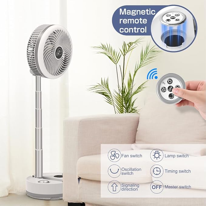 Foldable Oscillating Camping Fan with Remote, 10" USB C Rechargeable 40000mah Battery with LED Colorful Lights, Portable Floor Fan for Bedroom Office Camping