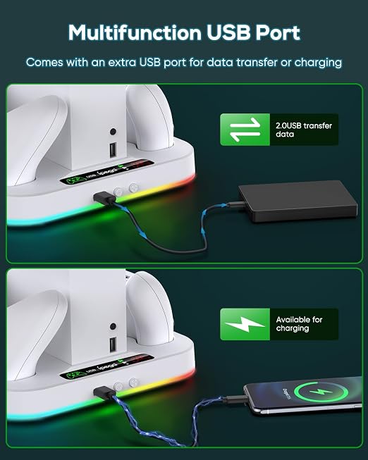 Cooling Stand for Xbox Series S Console with 15 Light Modes, MENEEA Dual Fast Charger Station with 2x1400mAH Batteries,Cooler System Accessories with 3-Speed Adjustable Fan, 2.0 USB Port