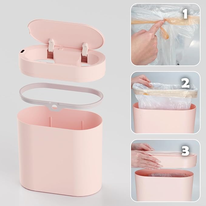 SYNCVIBE Bathroom Trash Can with Lid 2 Gallon Slim Motion Sensor Garbage Can Narrow Automatic Plastic Trash Bin for Bedroom, Living Room, Toilet, Office (Pink)