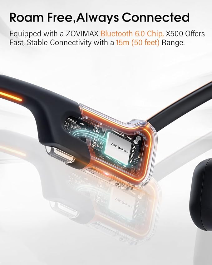 X500 Bone Conduction Headphones, Open Ear, LED Light, IP67 | Open-ear Bluetooth sports headset for running, cycling, workouts & outdoor use, with rear LED safety light and built-in mic