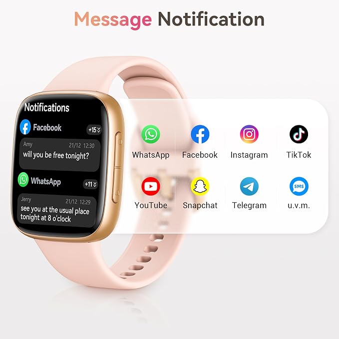 Smart Watch for Women, Answer/Make Call, 1.85" AMOLED Always-On Screen Smartwatch for iPhone & Android, 3ATM Waterproof Fitness Tracker with Heart Rate/Sleep/SpO2 Monitor, 120+ Sport Modes, 2 Bands