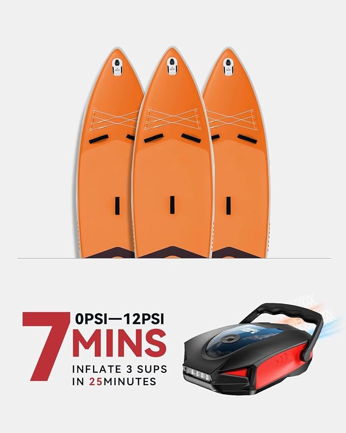 ZFOX 50PSI Paddle Board Pump, Portable Electric SUP Pump with Auto-Shutoff & Cooling Fan – Smart Inflation for Paddle Board, 9 Nozzles, HD LCD Display, 12V DC (Red-M) (Red-V2)