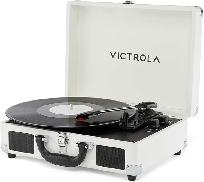 Victrola Journey II (2025 Model) – Bluetooth Suitcase Record Player – Built-in Stereo Speakers with Enhanced Bass, 3-Speed Turntable, Bluetooth Input and Output, RCA & Headphone Outputs (White)