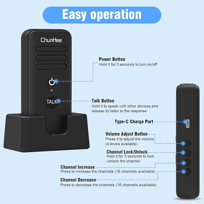 ChunHee Intercoms Wireless for Home, Upgraded Long Standby 16 Channels Caregiver Wireless Intercom System for Elderly 1640ft Portable Intercom Two Way Room to Room Communication Intercom for Home Use