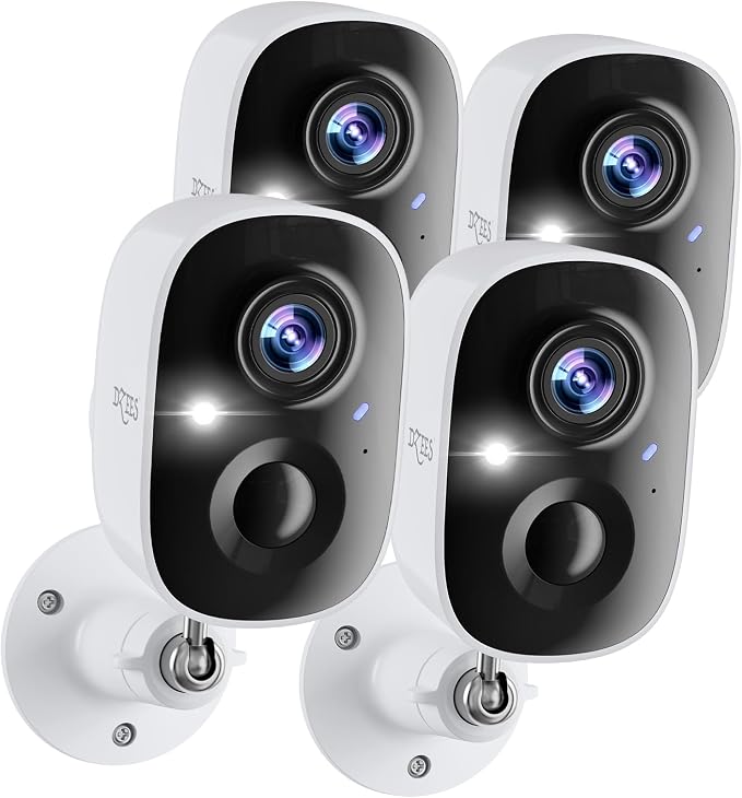 Dzees 2K Security Cameras Wireless Outdoor, Battery Powered AI Motion Detection Spotlight Siren Alarm WiFi Surveillance Indoor Home Camera, Color Night Vision, 2 Way Audio, SD/Cloud IP66, 4 Pack