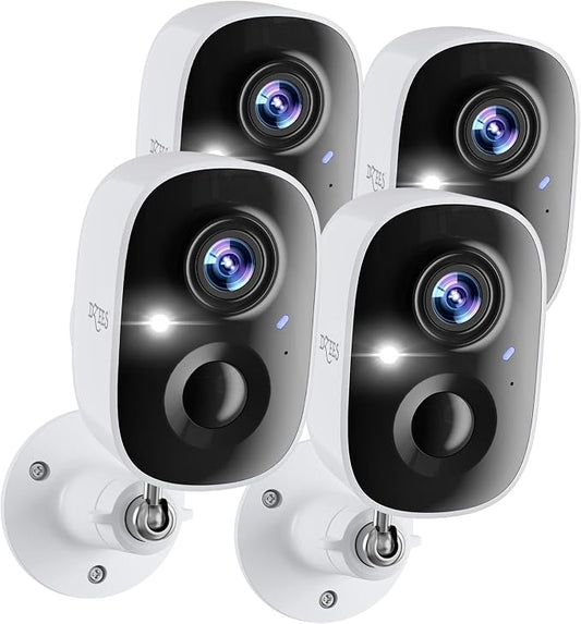 Dzees 2K Security Cameras Wireless Outdoor, Battery Powered AI Motion Detection Spotlight Siren Alarm WiFi Surveillance Indoor Home Camera, Color Night Vision, 2 Way Audio, SD/Cloud IP66, 4 Pack