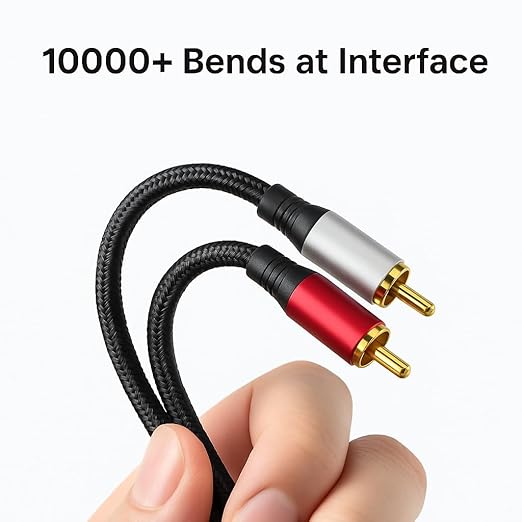 2RCA to 2RCA Audio Cable 33FT Gold-Plated Male to Male Stereo Subwoofer Cable, Nylon-Braided Hi-Fi RCA Cables for Home Theater, Car Audio, Amplifiers, Speakers (Dual Shielded Copper Core)