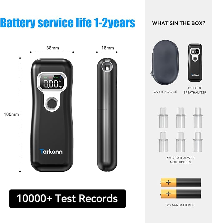 Smart Personal Breathalyzer - 8MM Fuel Cell Sensor Alcohol Tester with Bluetooth App, Portable Pocket Size for Personal Accountability & Social Safety, Real-Time Tracking, 6 Mouthpieces