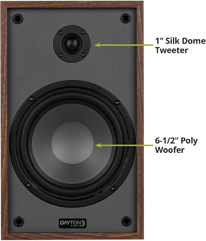 Dayton Audio Classic B65 Bookshelf Speakers, 6.5" Woofer & 1" Tweeter, Passive 2-Way Design, 60W RMS, for Music, TV & Home Audio Systems – Wood