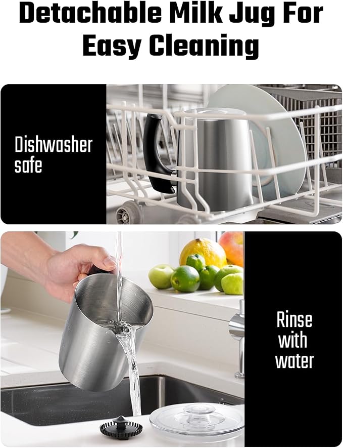 KIDISLE 5-in-1 Milk Frother and Steamer, 17oz Detachable Stainless Steel Jug, 4 Adjustable Temperatures 130°F-160°F, Hot & Cold Foam Maker, Hot Chocolate Maker, Dishwasher Safe