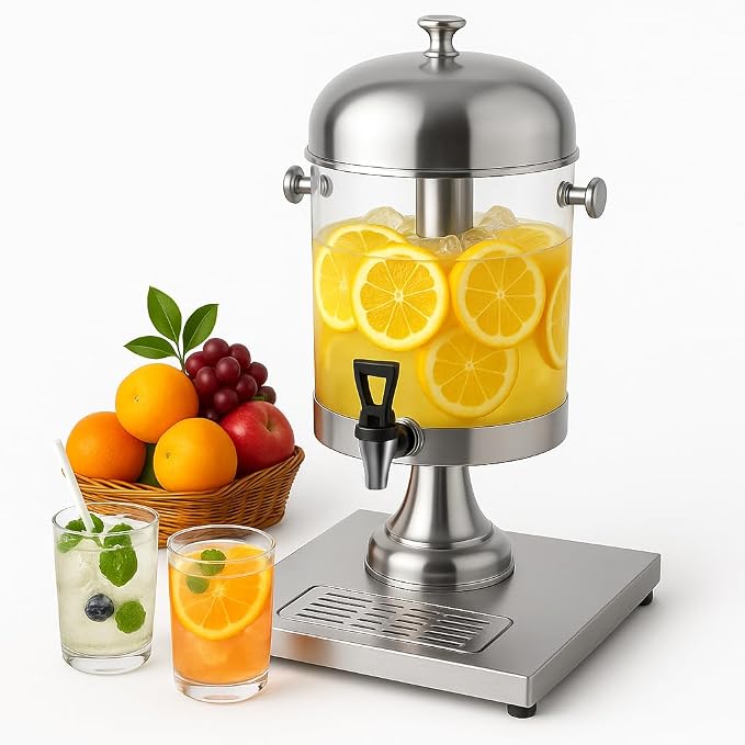 2.2 Gallon Drink Dispenser with Ice Core and Stand | Beverage dispenser with ice core, stand, and drip tray for cold drinks, juice, lemonade, iced tea, beer, and parties.