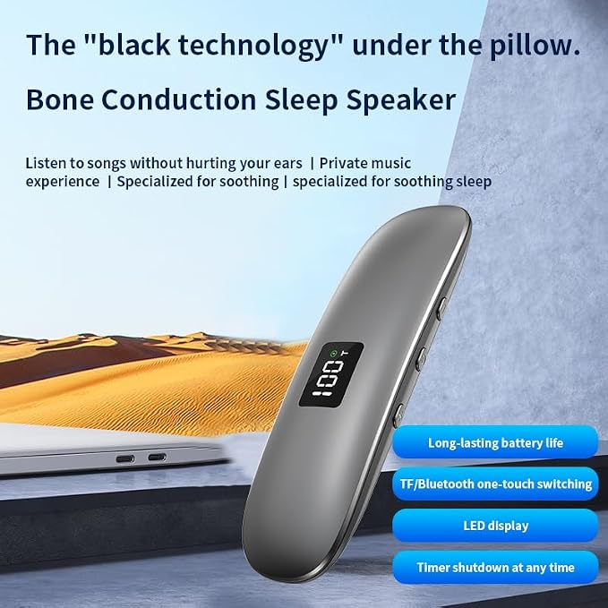 Micool Bone Conduction Sleep Speaker - 15H Battery, Bluetooth 5.3 & TF Card Mode | Under-Pillow Design for Private Music & Soothing Sleep (Silver-Gray)