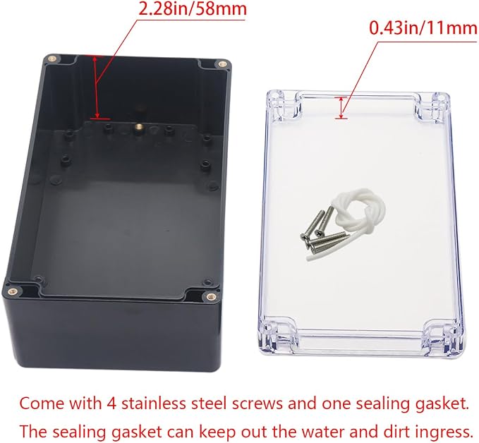 Project Box IP65 Waterproof Junction Box ABS Plastic Black Electrical Boxes DIY Electronic Project Case Power Enclosure Clear Cover 7.87"x4.72"x2.95"(2Pcs)
