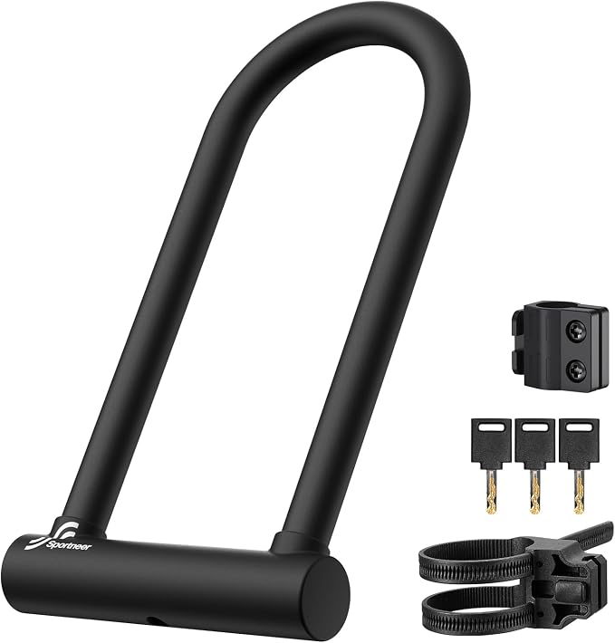 Sportneer Bike U Lock - 18mm Shackle Heavy Duty Anti Theft Bike Locks with 3 Keys - Bicycle U-Locks with Sturdy Mounting Bracket for Road, Mountain, Electric & Folding Bike, Size 11.5''x6.25''
