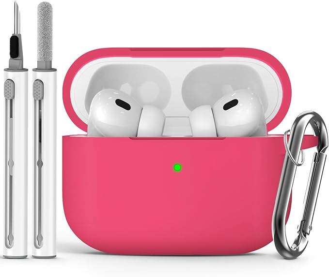 Ljusmicker for AirPods Pro Case Cover with Cleaner Kit,Soft Silicone Protective Case for Apple AirPods Pro 2nd/1st Generation Case for Women Men,AirPods Pro Case Accessories with Keychain-Rose Pink