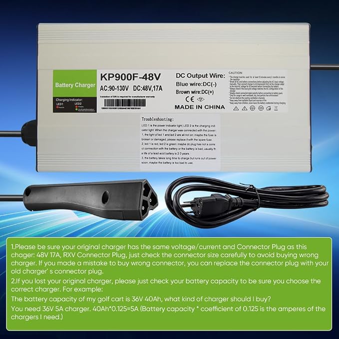 17 AMP Golf Cart Charger for 48 Volt EZGO RXV & TXT with 3 Pin Triangular Plug-Lead Acid Battery