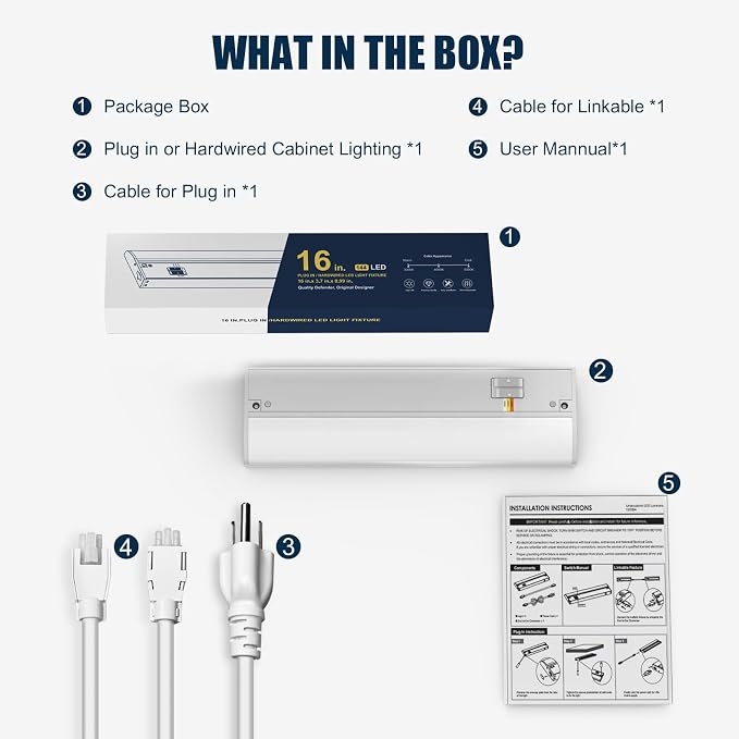 24 Inch LED Under Cabinet Light, Plug in Kitchen Lighting, 3CCT Selectable (3000K/4000K/5000K), CRI94 High Color Accuracy, Linkable, Slim Design, Matte White