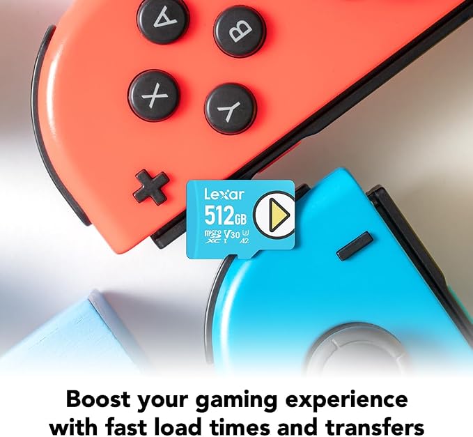 Lexar 512GB Play Blue Micro SD Card, UHS-I, C10, U3, V30, A2, 4K, Up to 160MB/s microSDXC Memory Card, Expanded Storage for Nintendo-Switch 1, Gaming Devices, Smartphones, Tablets (LMSPLBL512G-BNNNU)