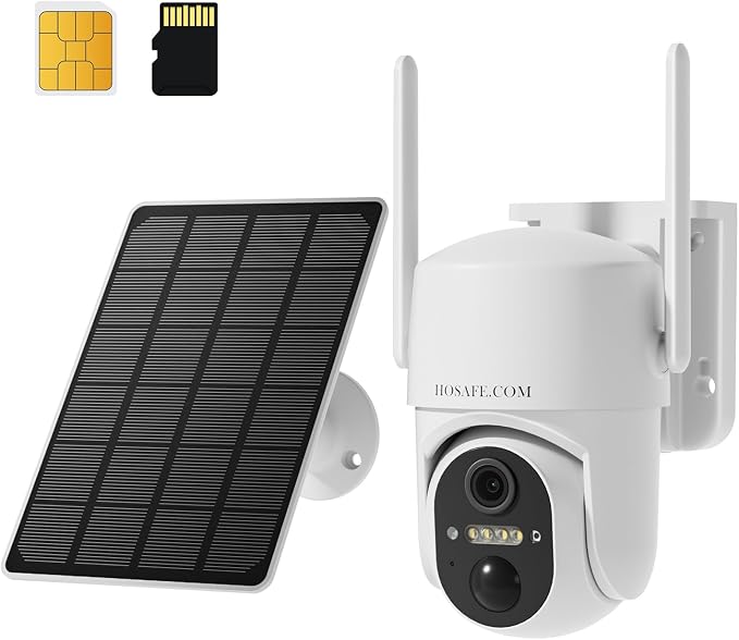 HOSAFE.COM 4G LTE Cellular Solar Security Camera Wireless Outdoor, Free Cloud Storage, No WiFi Security Camera, 64GB SD Card (2X Storage Than 32G), PIR Motion Sensor, Built-in SIM Card for Barn Farm