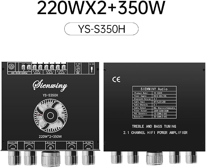 S350H 2.1 Channel Amplifier Board,220W+220W+350W Power Output, 5.1 Amplifier Board DC18-38V TPA3251 AMP Board BT/AUX/USB Input for DIY Wireless Speakers for DIY Wireless Speakers