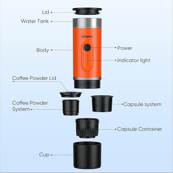 Portable Espresso Machine, Self-Heating, 15 Bar, Type-C Rechargeable, Works with Capsules & Ground Coffee, Coffee Maker for Camping, Hiking, Outdoor Travel, Car RV, Business Trips