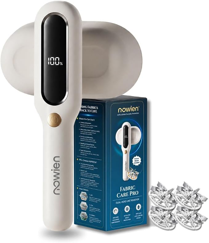 Fabric Shaver, Rechargeable Lint Remover with 2600mAh Powerful Battery, 9500 RPM with 3 Speeds, Includes 4 Extra 6-Leaf Blades (Pearl White)
