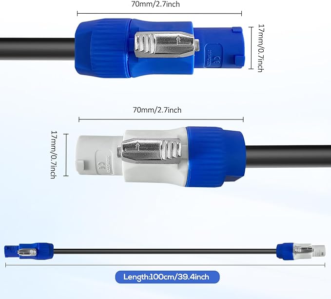 PowerCon Power Cable AC PowerCon Input to Output 12AWG 3 Pin Power Extension Cable for LED Screen Beam Moving Head Light, Stage Light Power,Audio Video Equipment and More-25FT