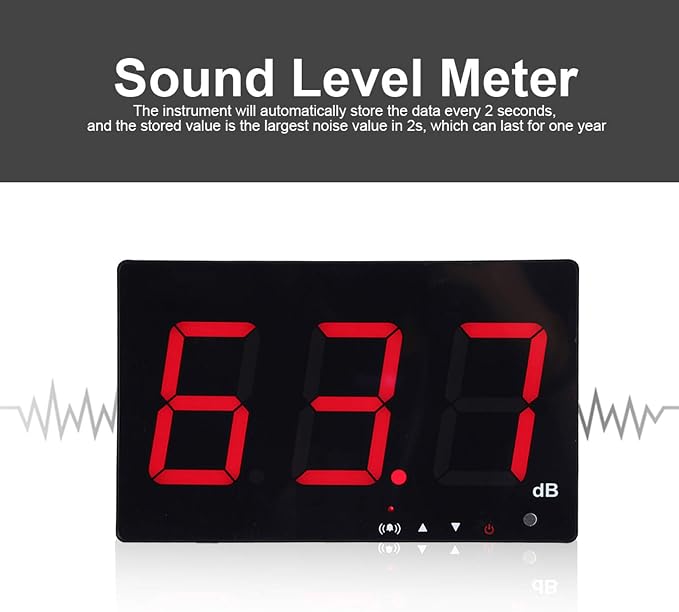30-130dB Digital Sound Level Meter, Noise Decibel Meter with 9.6in LCD Screen, Wall Mounted USB Powered Noise Tester with Alarm Function, for Measuring Noise