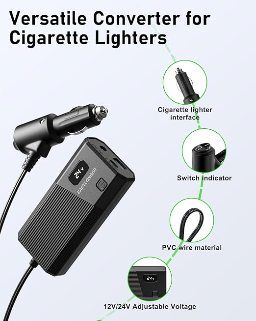 EASYLONGER Car Adapter for CPAP, DC 12/24V Converter CPAP Power Cord, 84W Car Charger with 4 DC CPAP Cables for ResMed S9/ AirSense 10/ AirCurve 10/ AirMini/AirSense 11/ Philips Dreamstation etc