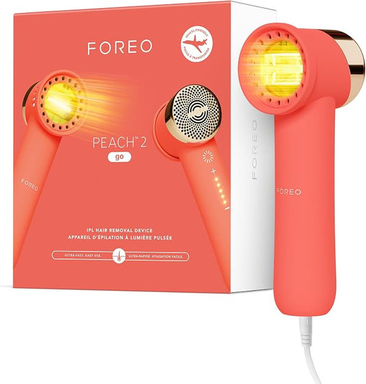 FOREO Peach 2 go IPL Hair Removal Device - Travel-Friendly Permanent Hair Removal - Laser Hair Removal - Body & Face - Painless Hair Removal - Skin Cooling & Silicone Shield - Customizable - Coral
