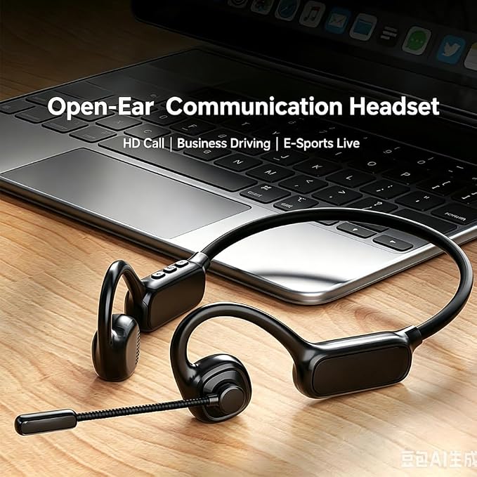 AYI Air Conduction Open Ear Headphones with 270° Rotating External Microphone Bluetooth Headset Smart ENC Call Noise Canceling Dual Device Pairing Ergonomic Fit for Office Driving Sports-Black