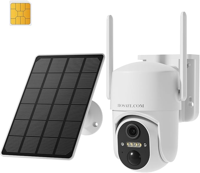 HOSAFE.COM 4G LTE Cellular Security Camera Wireless Solar Powered, Free Cloud Storage, No WiFi Security Camera Outdoor, 2K PTZ 360°, IP66 Waterproof for Farm Barn Jobsite Off-Grid