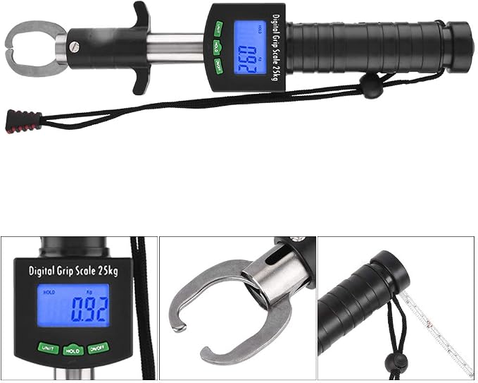 PerGar Digital Fish Grip Scale, Fish Weigher, 3 in 1 Digital Fish Grip Scale, 25kg/55lb Fish Lip Gripper Grabber, Fish Scales Digital Weight Lip Gripper